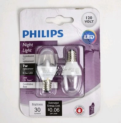 Philips 462977 7W Equivalent LED Soft White C7 Nightlight 2 Pack - Image 1 of 2