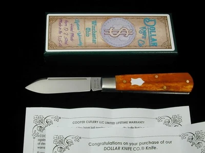 DOLLAR KNIFE CO ORANGE CAMEL BONE WHITE SHIELD JACK KNIFE COOPER CUTLERY USA - Image 1 of 4