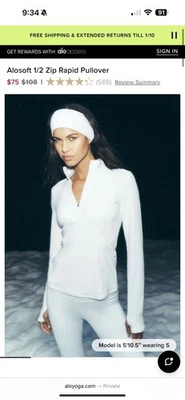 Pullover rápido Alo Yoga Alosoft 1/2 cremallera blanco XS NUEVO CON ETIQUETAS manga larga Foto 1 de 3