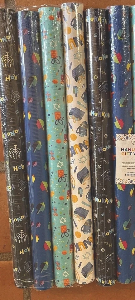 Hanukkah Wrapping Paper 6 Rolls Gift Wrap Menorah, Dreidel NEW - Image 1 of 1