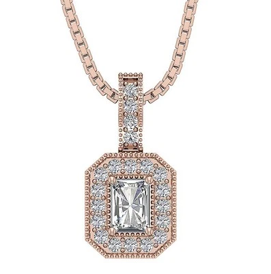 Colgante con racimo de halo VS F 1,20 quilates esmeralda redondo diamante cultivado en laboratorio oro rosa de 10 quilates Foto 1 de 4