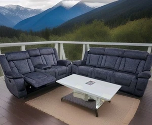 Beunis Aire 3 + 2 Plush Velvet Charcoal Dark Grey Manual Recliner Sofa Set. - Picture 1 of 18