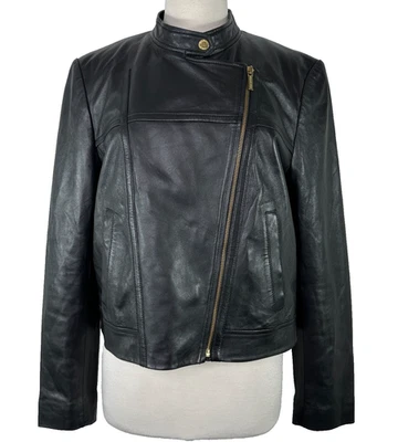 Chaqueta de moto Michael Kors de cuero de cordero negro para mujer talla XL nueva con etiquetas Foto 1 de 4