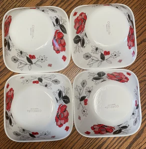 Corelle Chelsea Rose Square Soup Cereal Salad Bowls 6-1/2" Set/4 Light Use S5 - Picture 1 of 6