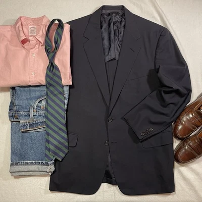 Oxxford Clothes Navy Blue Sport Coat Jacket Men 44L 2 Button Blazer - Image 1 of 4