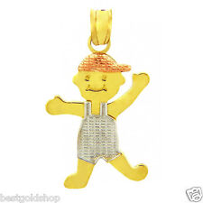 3D Solid Baby Boy Child Charm Pendant Real 14K Yellow White Rose TriColor Gold 