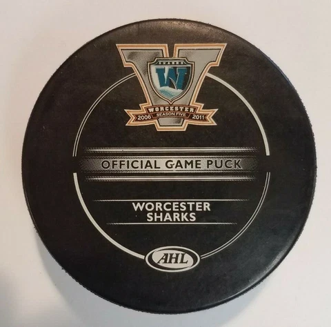 WORCESTER SHARKS 5th Anniversary Official Game Puck hockey railers ice cats AHL Cover