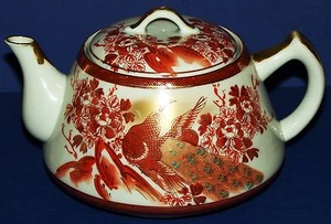 Wonderful KUTANI JAPAN TEAPOT Bird & Flowers with Gold Accents - Picture 1 of 8