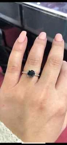 2 Ct Round Lab Created Black Diamond Solitaire Ring 14K White Gold Plated - Picture 1 of 5