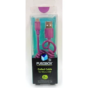 Sicherungskasten 2 Fuß Micro USB Spiralkabel Lila Android Schnelle Datenübertragung Typ B - Bild 1 von 2