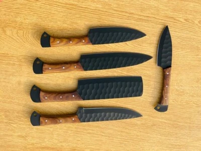 CUSTOM DAMASCUS STEEL 5 PCS forged  CHEF KNIFE SET WITH LEATHER ROLL BAG - Image 1 of 4