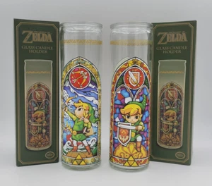 Lot of 2 Legend of Zelda Link Tall Glass Candle Holder Reverse Design Nintendo - Picture 1 of 15