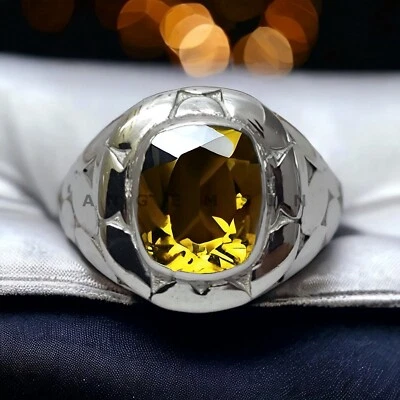 Piedras preciosas de citrino con anillo de plata de ley 925 para hombre #AL487 Foto 1 de 4