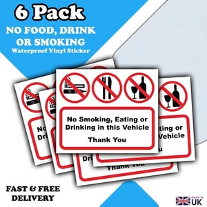 6-Pack No Smoking Eating or Drinking in vehicle - Car Taxi Coach Bus Stickers - Picture 1 of 4