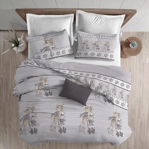 COPRIPIUMINO SINGOLO 100% COTONE RENNE NATALE TIROLO MATRIMONI GRIGIO MADE ITALY - Foto 1 di 4