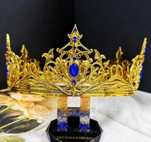 Renaissance Crown, Cosplay Gold Crown, Prince Blue Stone Crown, Theatrical Prop - Picture 1 of 9