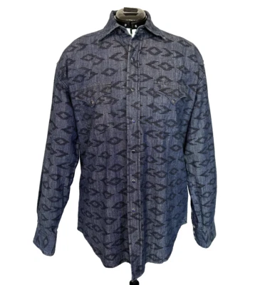 Stetson Men's Aztec Printed Denim Long Sleeve Snap Button Up Shirt Size Medium - Image 1 of 4