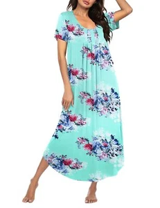 Long Nightgowns for Women Pleated Sleepwear Short Sleeve House Dress Full Len... - Picture 1 of 6