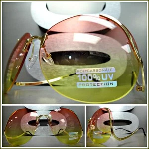 OVERSIZE VINTAGE RETRO Style SUN GLASSES Upside Down Gold Frame Pink Yellow Lens - Picture 1 of 10