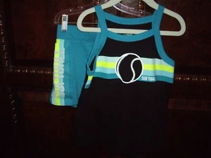 T6 EUC Girls Size 8 Justice Active 2pc Softball Outfit Tank Top Shorts Blue Blac - Picture 1 of 9