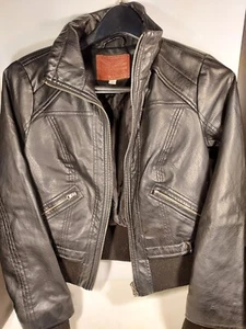 Miss London gefütterte FAUX Leder Bomber Biker Jacke Gr. SMALL Reißverschluss Stoffbündchen - Bild 1 von 6