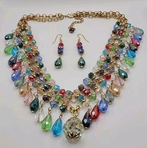 Tschechische Glas Halskette Ohrringe Demi Parure Set - Bild 1 von 10