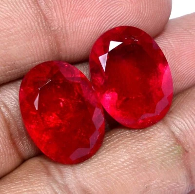 19x14 mm Ruby Colour Doublet Oval Cut Pair 24.21 CTS Faceted Loose Gemstones - Image 1 of 4