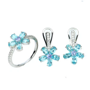 Set Di Tanzanite Simulato In Apatite Ovale In Argento 925 5x3mm - Foto 1 di 10