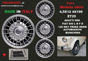 4 Alufelgen 12 Stiluto GRIFO CHROME Fiat 500 D L F R Epoche OLD 4x190 alt - Bild 1 von 8