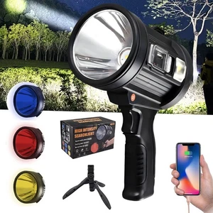 300000 Lm Rechargeable Spotlight Handheld Flashlight Led Searchlight/ Work Light - Picture 1 of 27