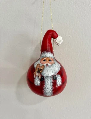 Frenchie Original Pintado a Mano Papá Noel Calabaza Ornamento Ann Hedberg Arte Foto 1 de 3