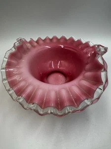 Vintage 1940er Fenton Pfirsich Wappen rosa Überfang gekräuselte Glasschale 7,5x4" - Bild 1 von 7