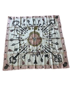 Hermes Paris White & Pink Silk Keys Print Twill 90cm Square Scarf Les Cles - Bild 1 von 11