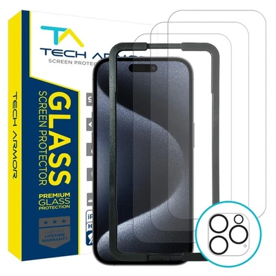Tech Armor iPhone 15 Pro Max Screen Protector 6.7 inch 3 Pack + Camera Lens - Image 1 of 4
