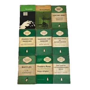 9 vintage Penguin Green Crime paperbacks Simenon Chesterton Allingham Hornung + - Imagen 1 de 8