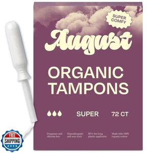 August Super Tampons - 72-Pack 100% Organic Cotton Tampons for Women and Anyo - Picture 1 of 5