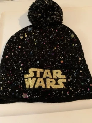 Star Wars Niñas Sombrero OS Negro Tejido Gorro Galaxy Pom Pom Metálico Disney Foto 1 de 4
