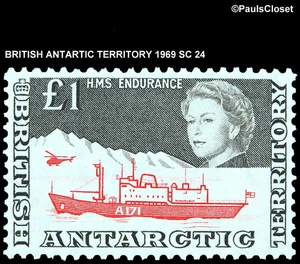 BRITISH ANTARCTIC TERRITORY 1969 SC 24 QUEEN ELIZABETH II & HMS ENDURANCE MNH VF - Picture 1 of 2