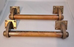 2 x Vintage Reclaimed Solid Brass Door Pull Handles "Pair" Free UK P&P