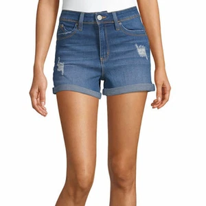 Ymi Women's Juniors High Waisted Denim Shorts Size 0 Medium Wash Cuffed NEW - Picture 1 of 3