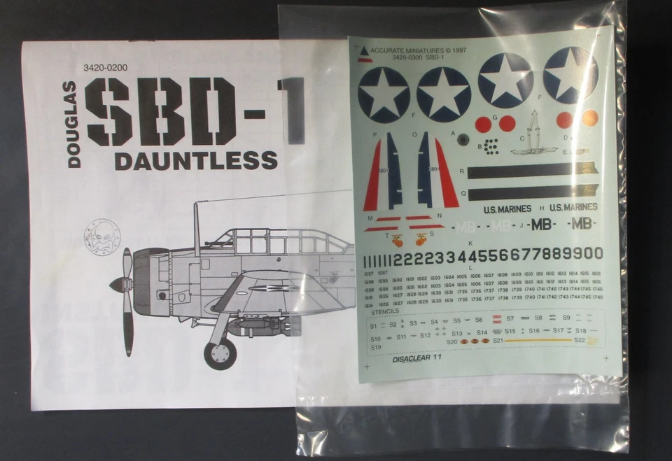 Accurate Miniatures масштаб 1/48 SBD-1 Dauntless - наклейки из набора No 3420 - Изображение 1 из 1