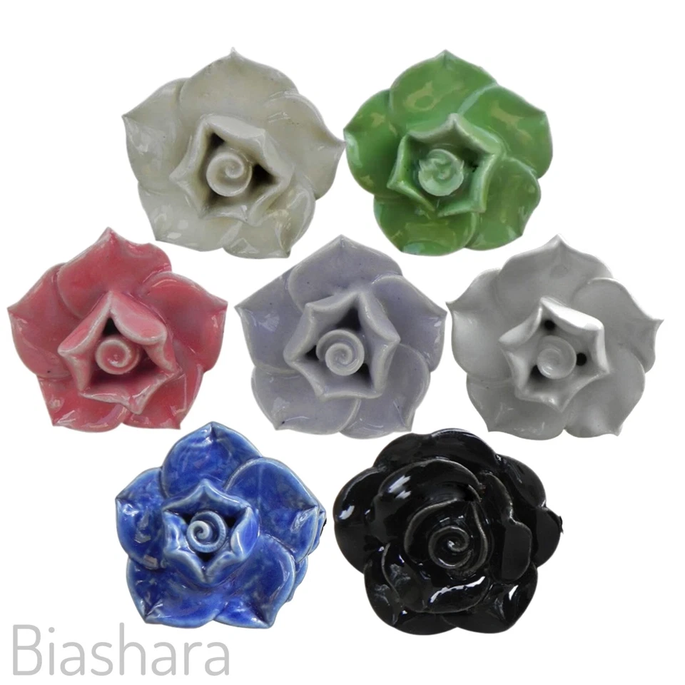 ROSE SHAPED Door Knob FLOWERS Retro Vintage Shabby Chic Ceramic Drawer Pull - Image 1 of 1