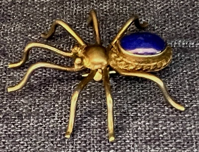 Prendedor araña nativo americano plata esterlina lapislázuli cabujón insecto azul Foto 1 de 4