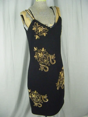 Vestido THE LIMITED vintage anos 80-90 preto misturado com miçangas douradas - busto 34,5/S-M - Imagem 1 de 4