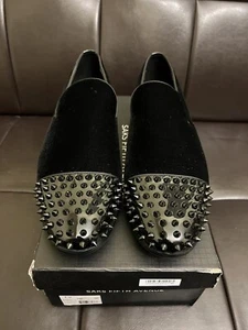 Zapatillas para fumar 12 Saks Fifth Avenue Simeon de terciopelo con púas mocasines negros para hombre - Imagen 1 de 6