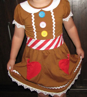 Nuevo Vacaciones Navidad Pan de Jengibre Elfo Boutique Vestido Conjunto Niña Bebé 2 - 16 Años Foto 1 de 4
