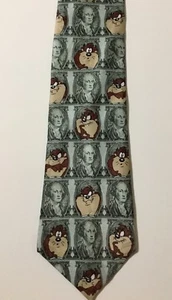 Warner Bro Looney Tunes Taz Devil Business Money Dollar Bills Neck Tie #DJ-6 - Picture 1 of 2
