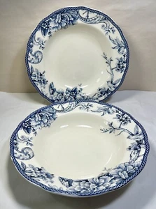 Set of 2 (Two) 222 Fifth Adelaide Blue and White Rimmed Soup Bowls - 8-3/4" - Picture 1 of 5