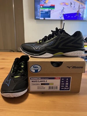 MIZUNO WAVE CLAW EL 2 BADMINTON SQUASH INDOOR SHOES BLACK WIDE FIT - image 1 of 4