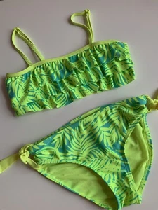 Justice  Neon Bright Yellow Green Ruffle Tankini Size 12 NWOT Swim  - Picture 1 of 2
